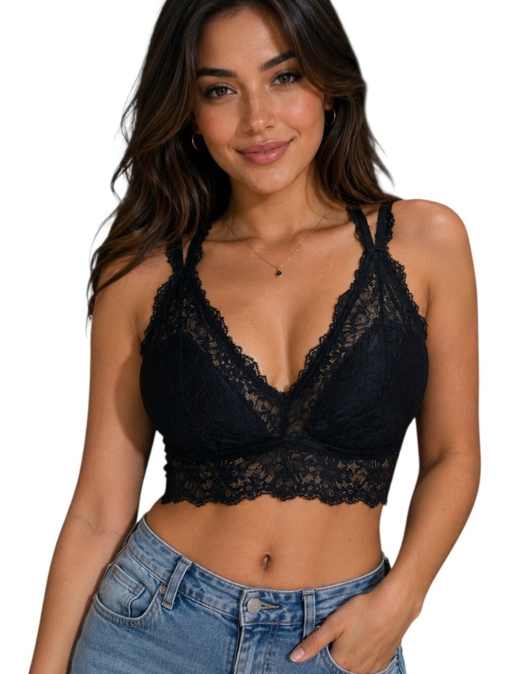 aerie Black Lace Longline Bralette